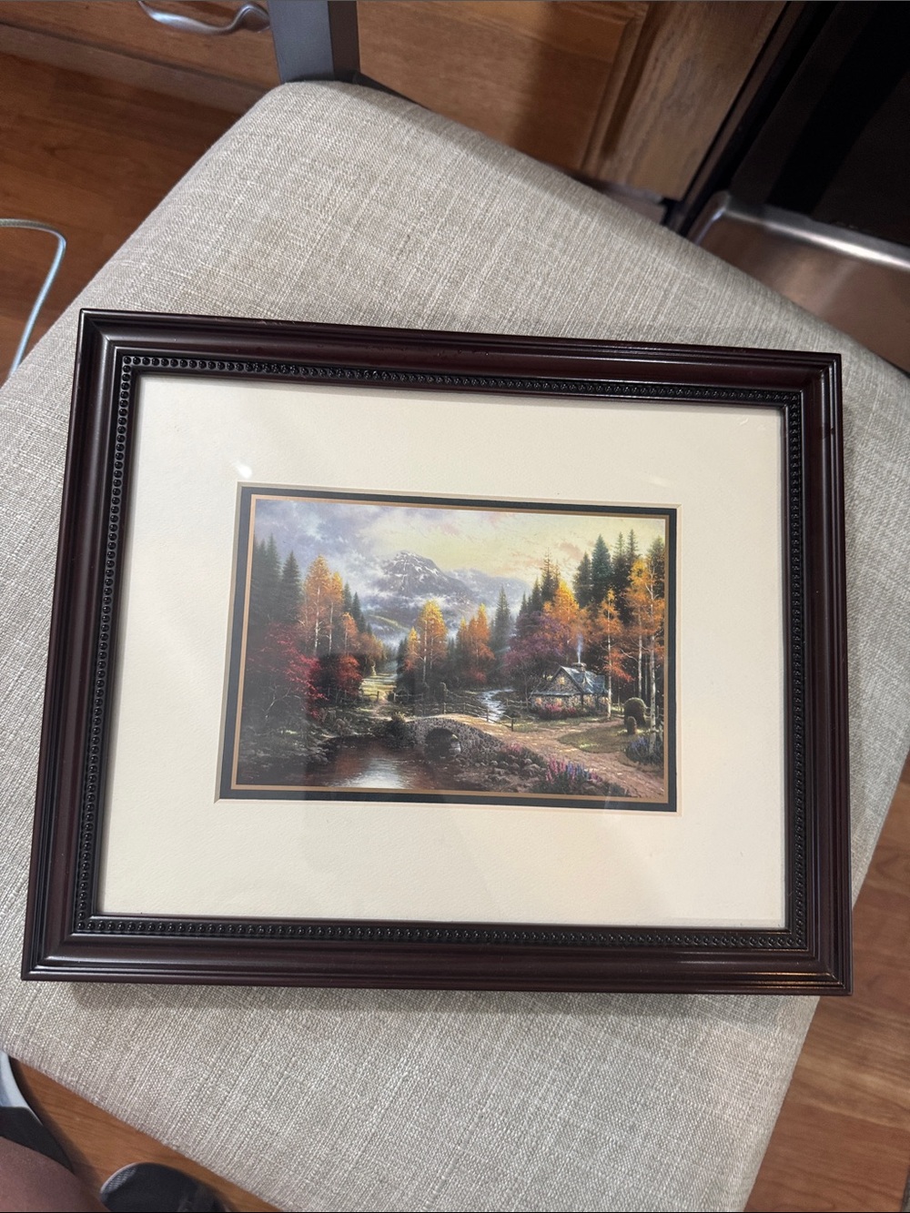Thomas Kinkade Valley of Peace Autumn Cottage Landscape — Gold, Green, Brown